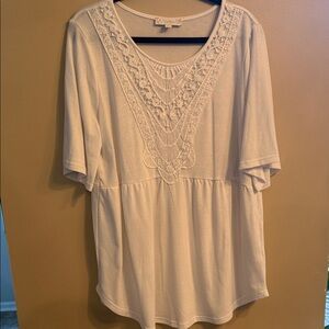 Women's White Crochet Yoke Short Sleeve Top